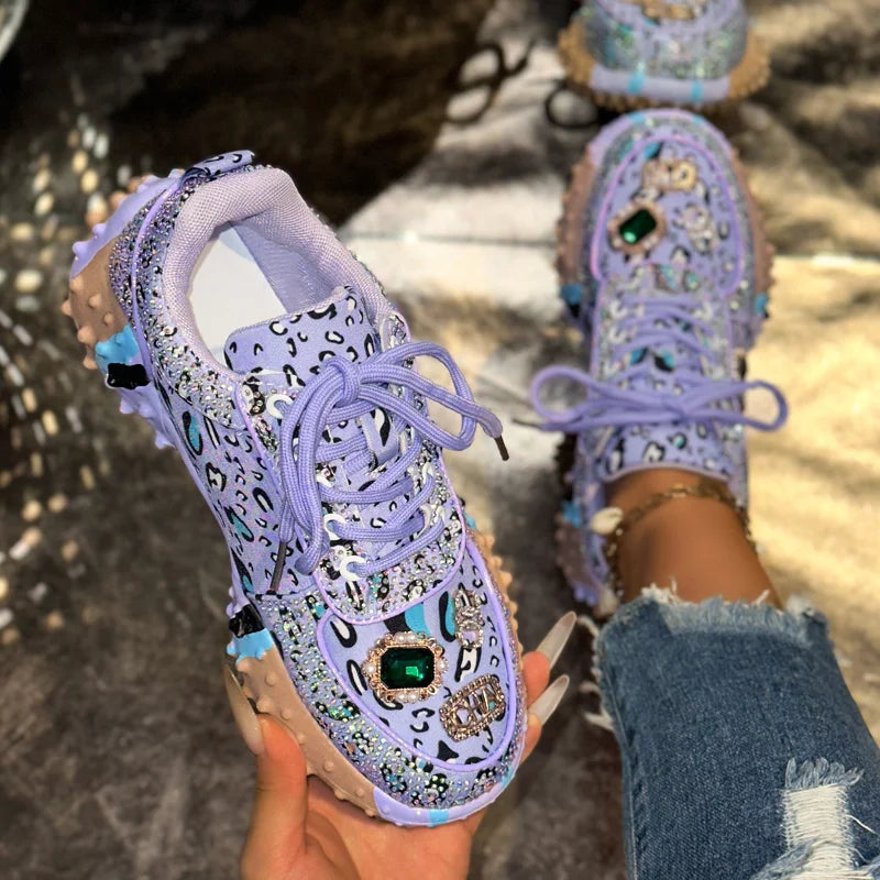 Women's Diamond Luxury Dad Sneakers – Low-Top Casual Shoes