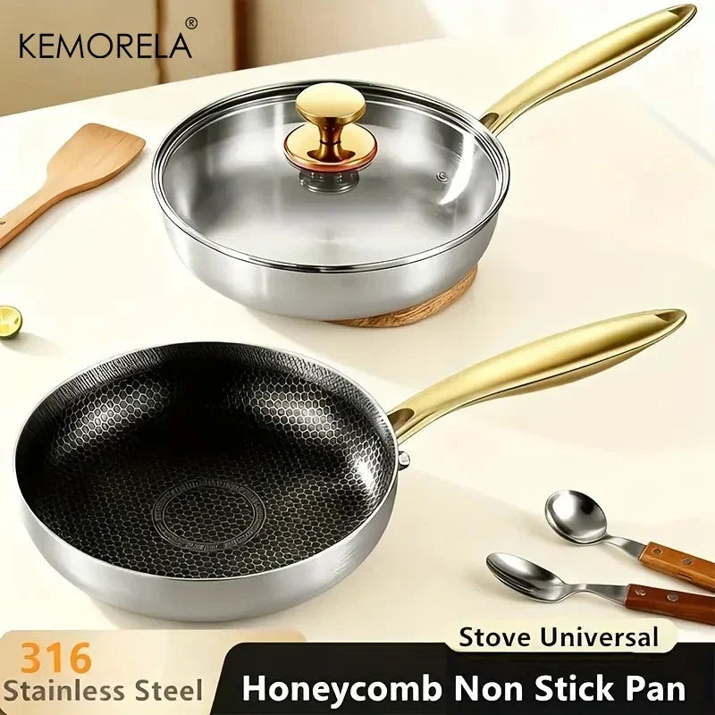 KEMORELA 316 Stainless Steel Non-Stick Honeycomb Skillet Wok