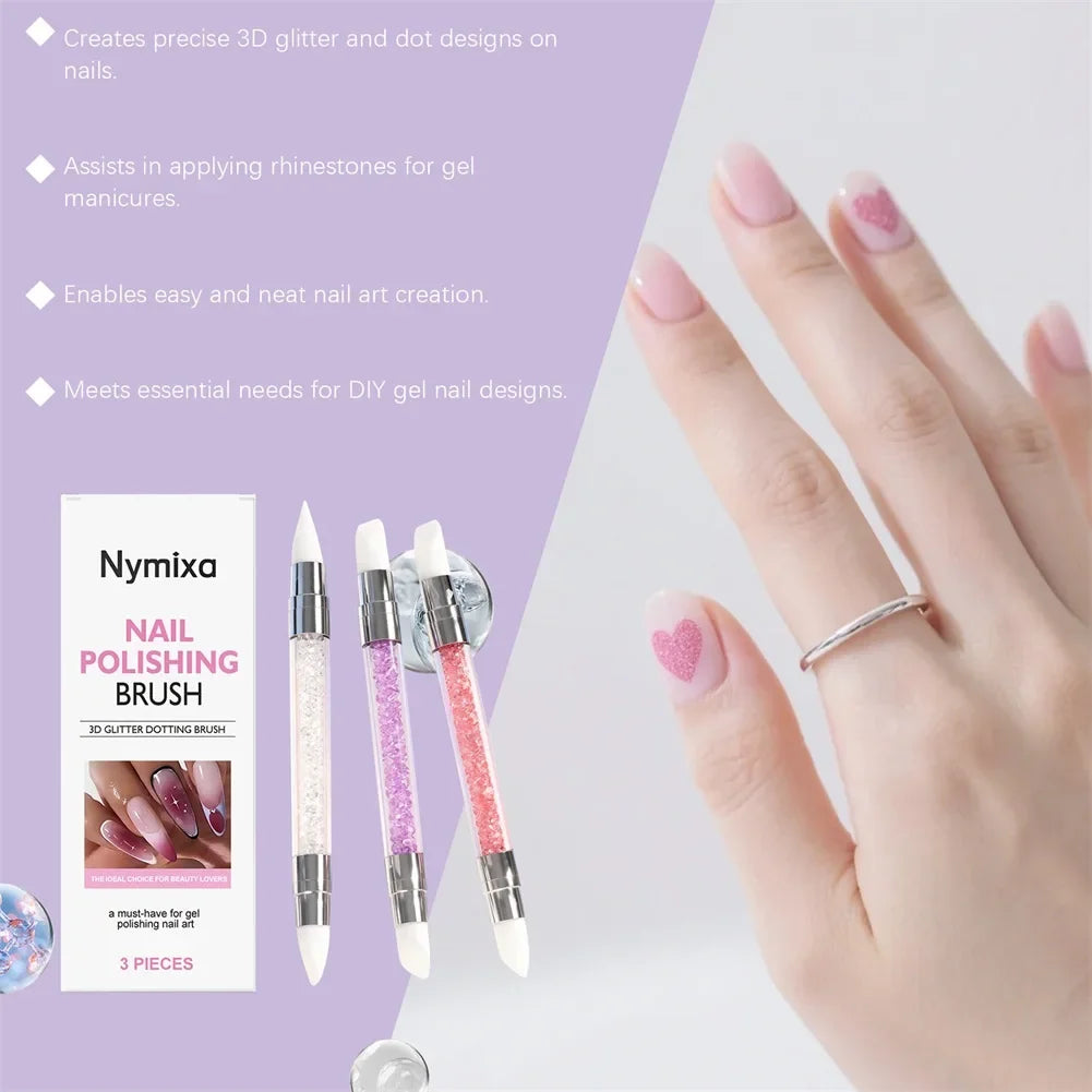 Silicone Nail Art Pens 3D Carving Dual-Ended Manicure Set 3pc