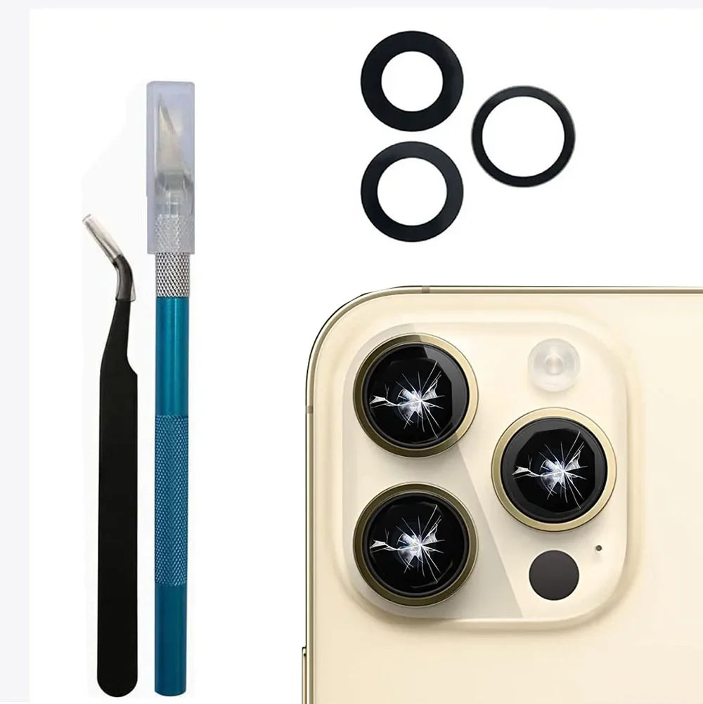 iPhone Camera Lens Glass Replacement Kit + Tool + 3M Adhesive