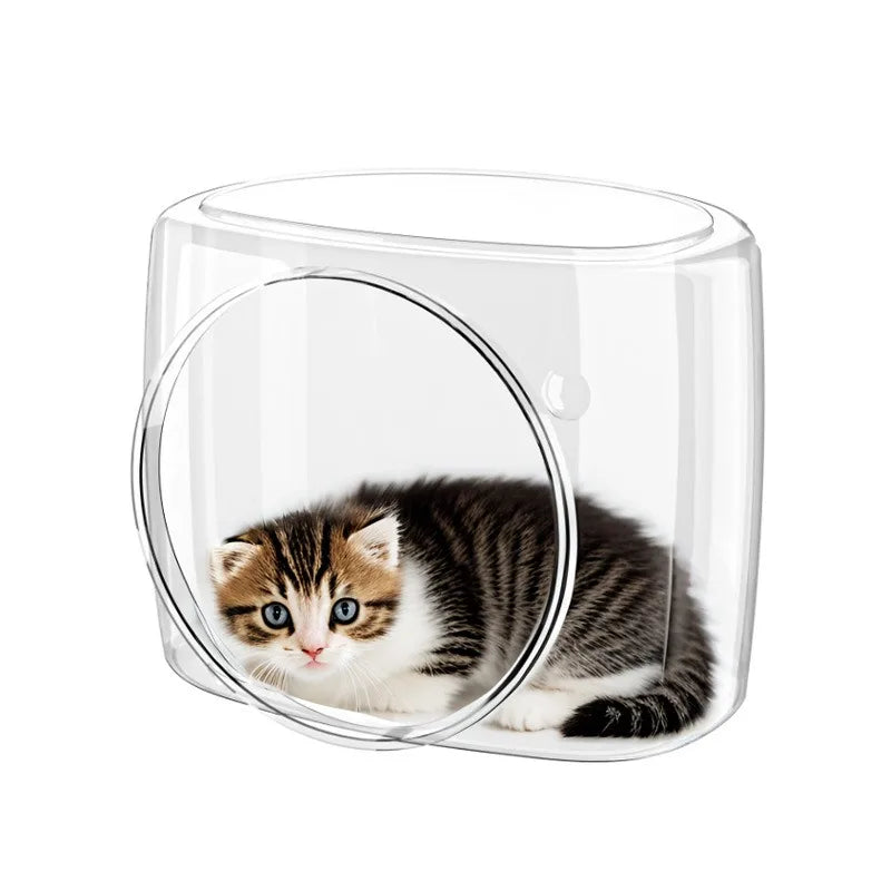 Transparent Space Capsule Cat Bed – Large Semi-Enclosed Nest