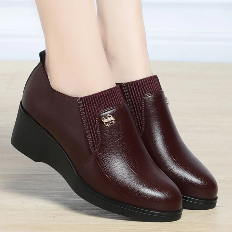 Women's Wedge Heel Slip-On Loafers – Soft Sole Casual Pumps