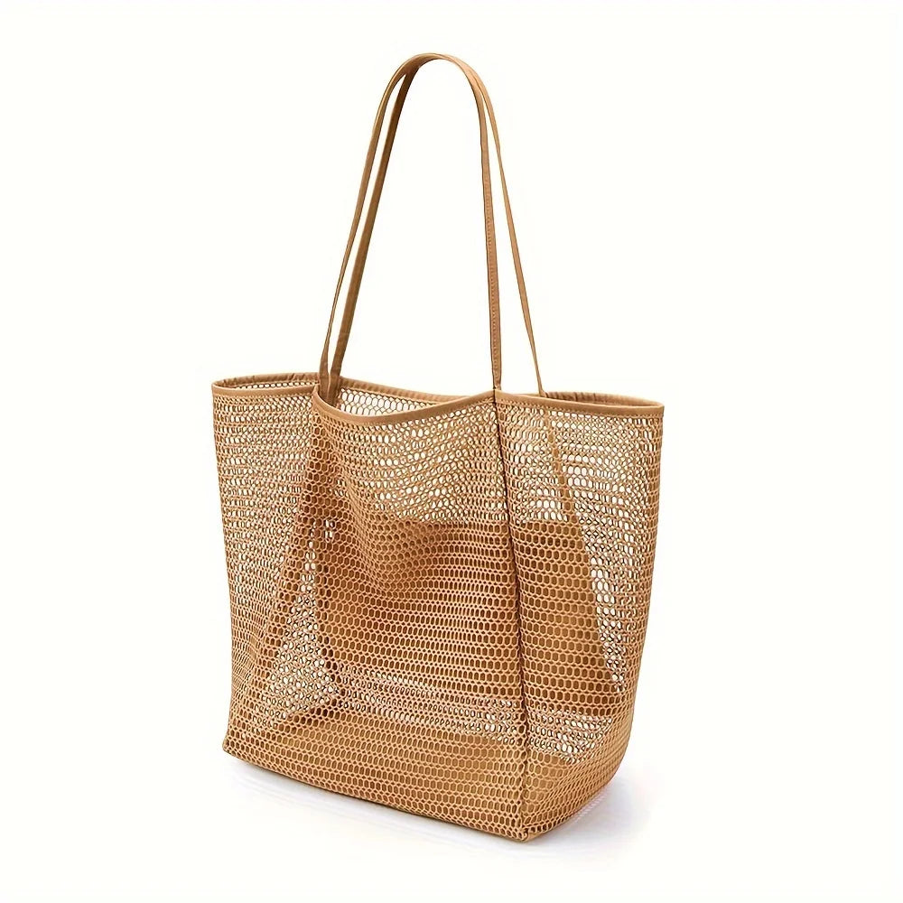 Colorful Mesh Beach Tote Bag – Shoulder & Crossbody | Khaki
