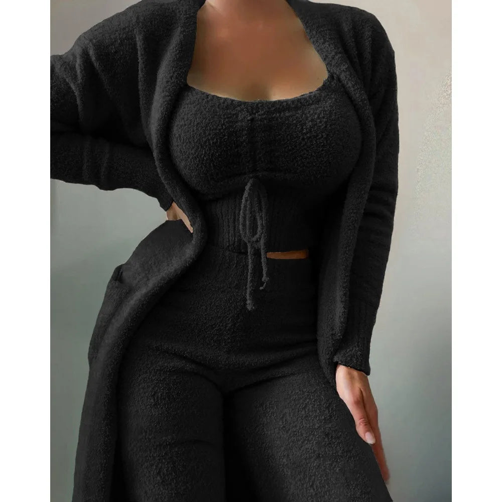 Women's Fluffy Winter Pajama Set 3-Piece Plus Size S–3XL