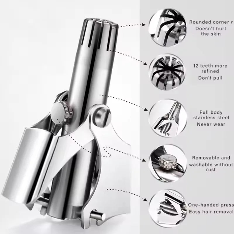 Manual Stainless Steel Nose & Ear Hair Trimmer – Painless
