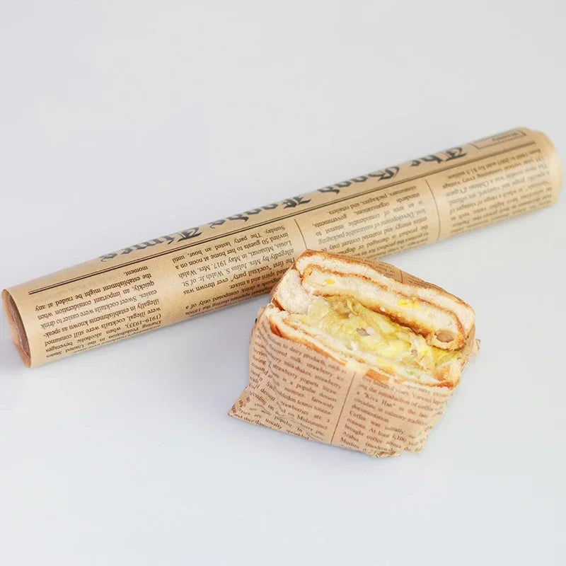 Retro Newspaper Greaseproof Paper Roll | Food-Safe Wax Wrap