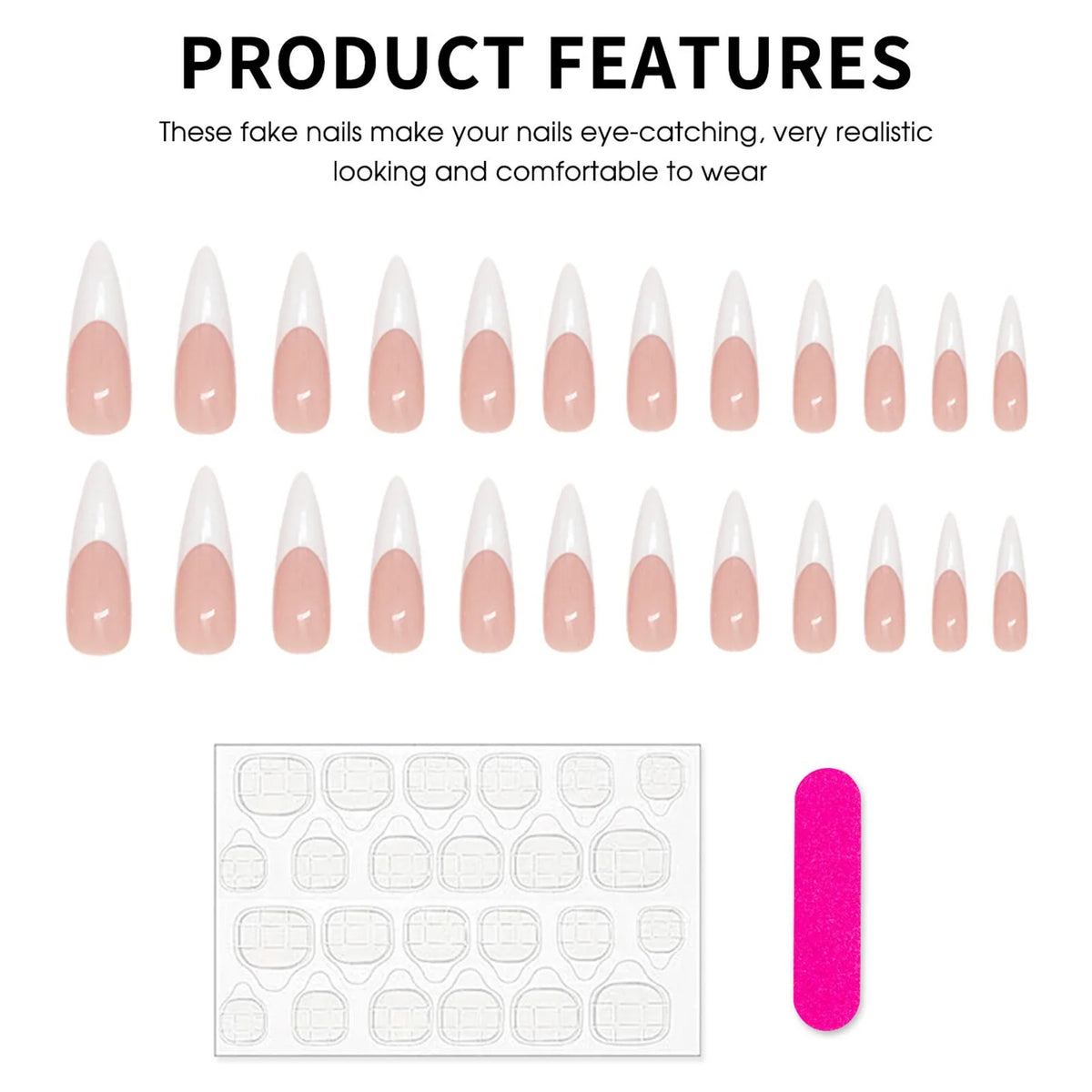 Spicy Girl False Nails Pointed Tip Press Classic White French Fake