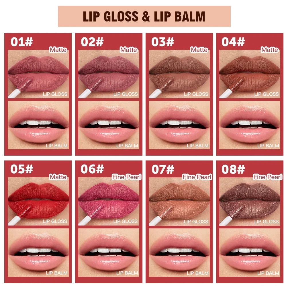 QiBest 8-Color Matte Liquid Lipstick & Hydrating Lip Balm Duo