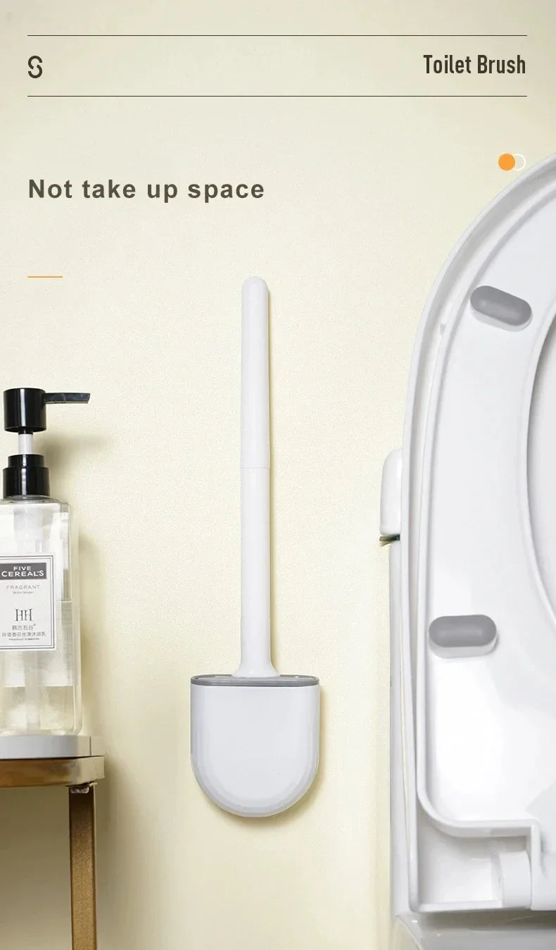 Silicone Toilet Brush & Wall-Mount Holder Set | Flexible Flat Head