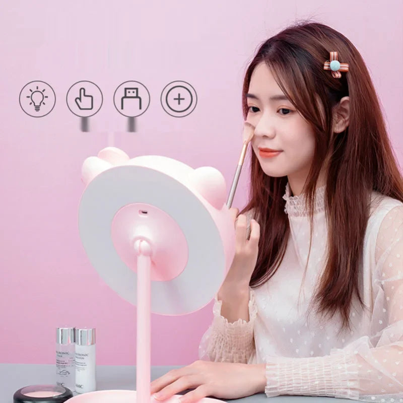 Pink Cat LED Vanity Mirror | Touch Screen Desk Makeup Mirror