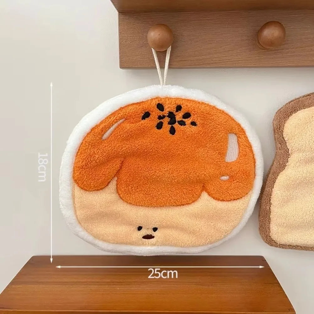 Cartoon Bread Coral Velvet Hand Towel with Hanging Loop