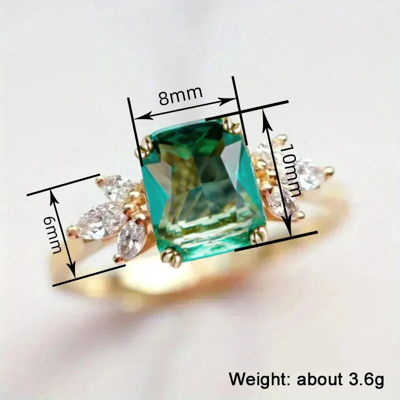 Huitan Green Cubic Zirconia Gold Ring – Women's Wedding Band