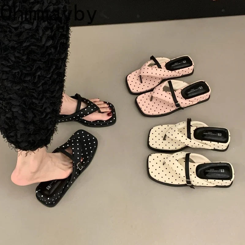 Women's Polka Dot Wedge Slippers – Thick Sole Clip Toe Slides