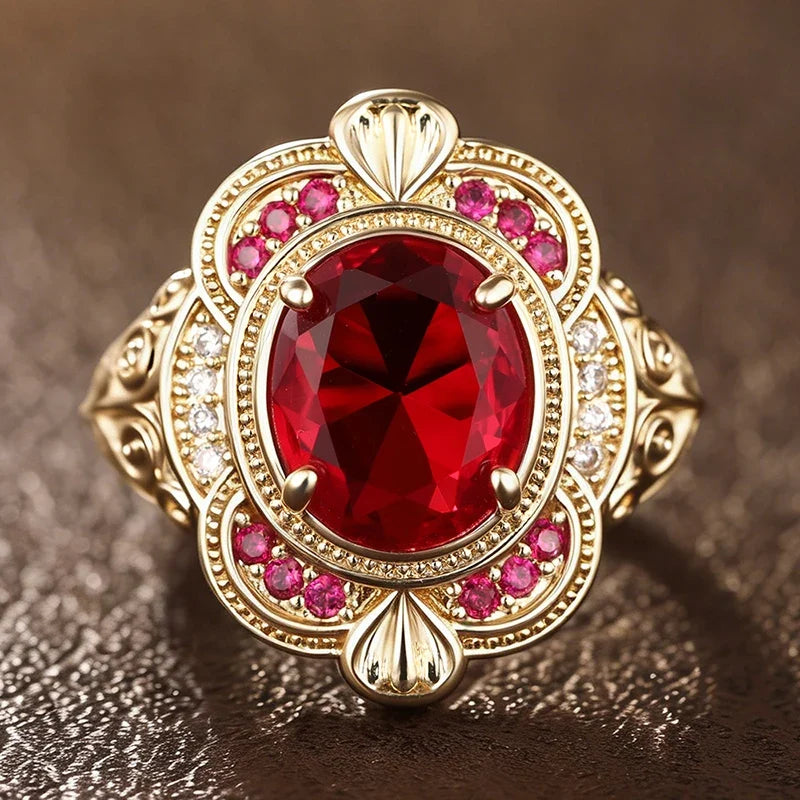 Huitan Red CZ Engagement Ring for Women | Wedding Band