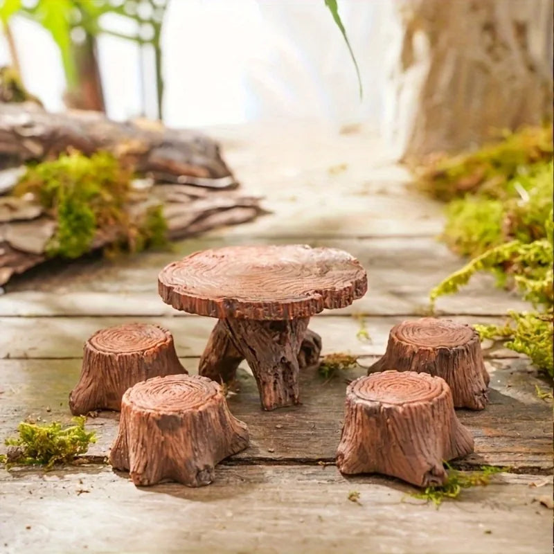 5-Piece Mini Tree Stump Resin Ornaments – Garden & Home Decor