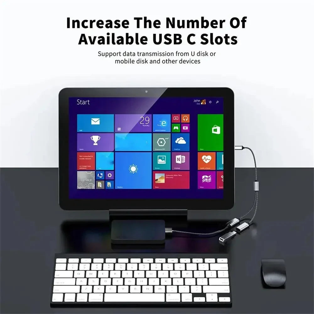 3-in-1 USB-C Hub | OTG Data Transfer & Power Charging Adapter