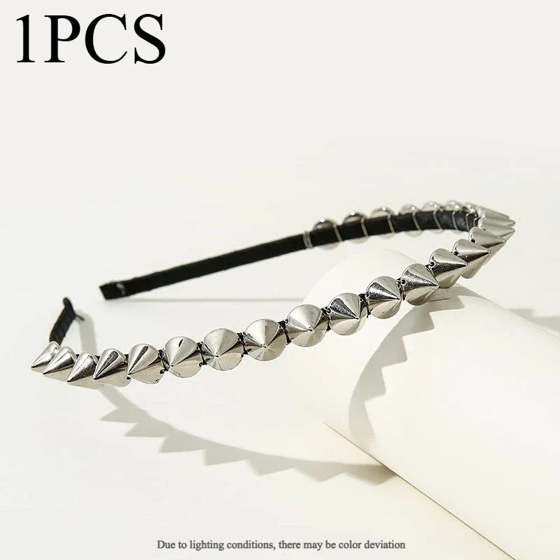 Gothic Punk Studded Spike Headband | Silver Metal Rivet Hair Band