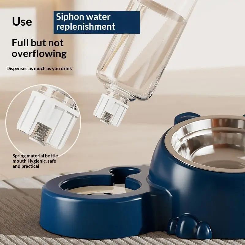 2-in-1 Tilted Pet Bowl & Auto Water Dispenser for Cats & Dogs