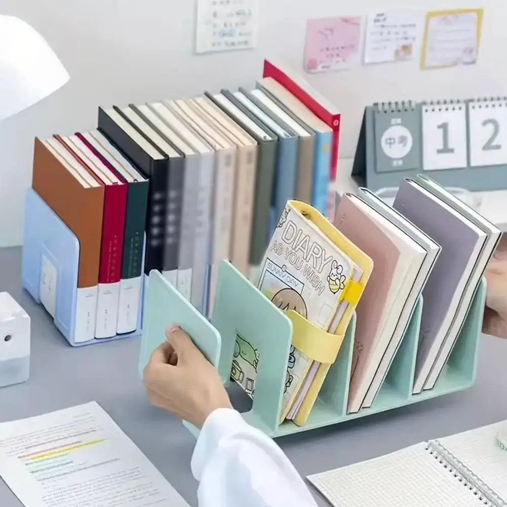 4-Grid Bookend Stand Desk Organizer – Books, CDs & Files