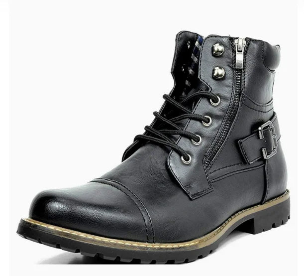 Men's Retro Leather Ankle Boots – Double Zipper Motorcycle Style