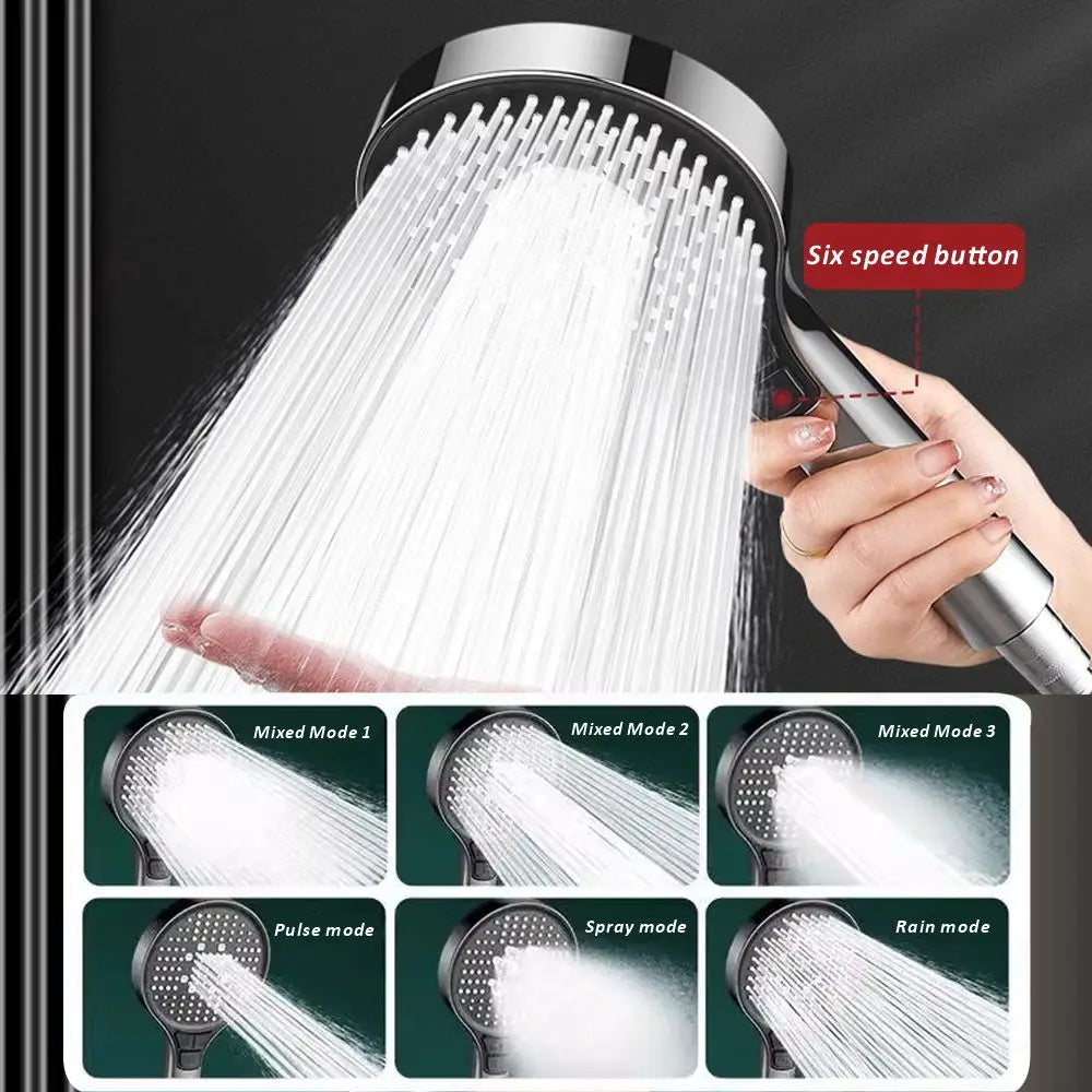 6-Speed High Pressure Water Saving Handheld Shower Head 13CM