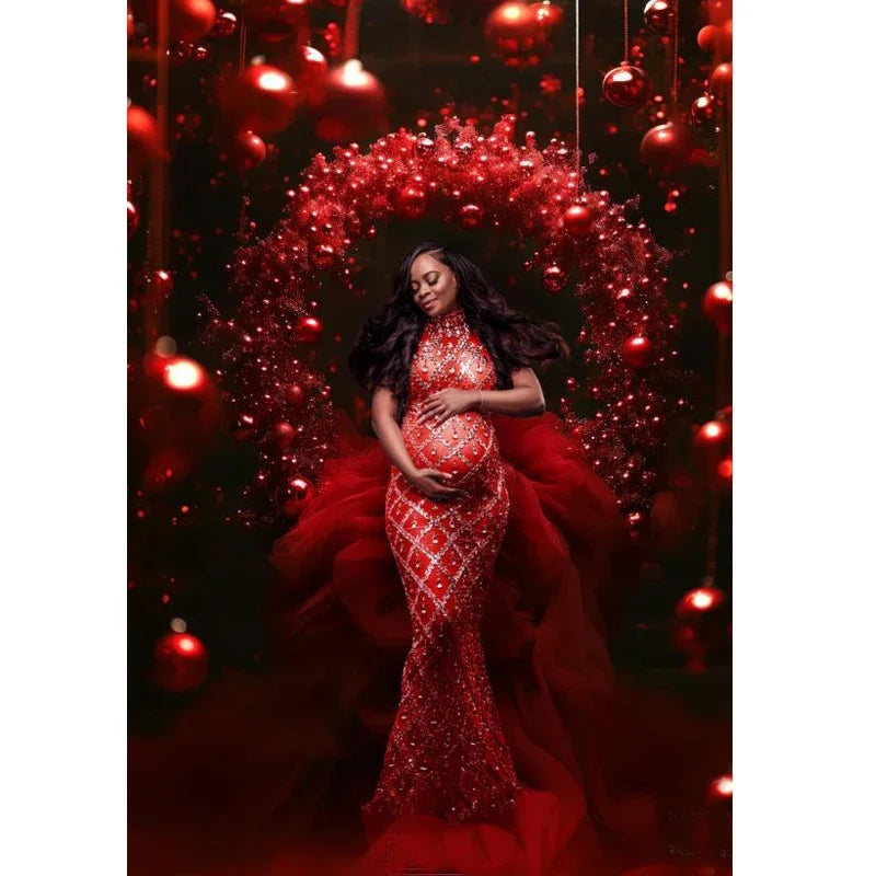 Rhinestone Maternity Evening Gown | Baby Shower Photoshoot Dress