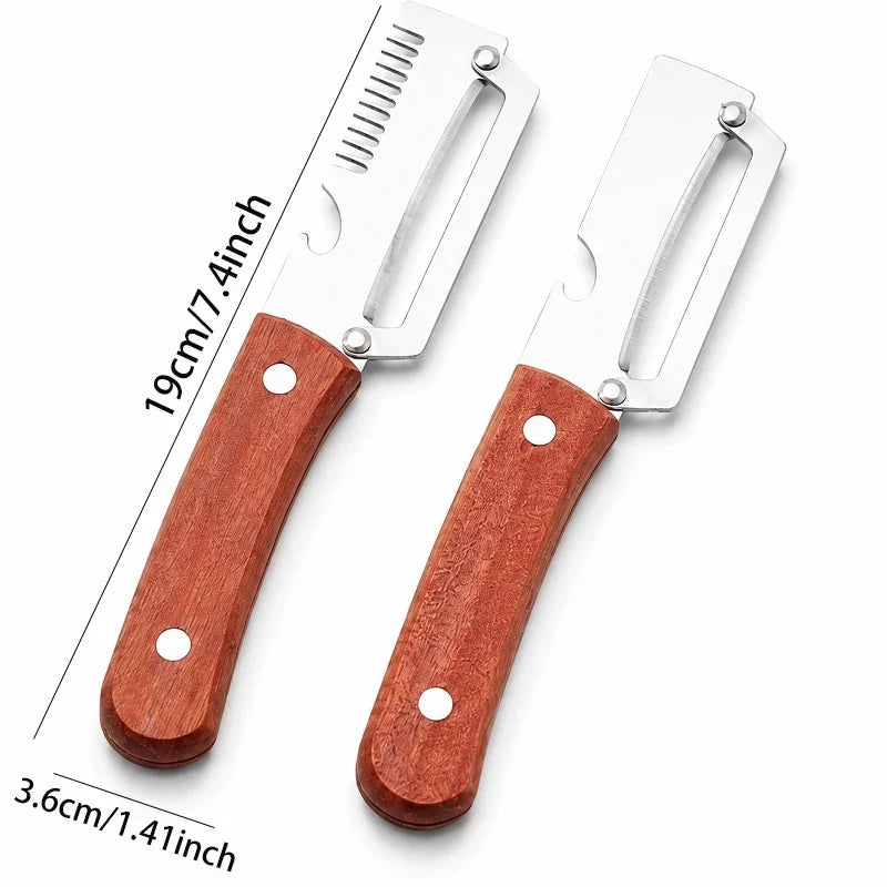 Stainless Steel Vegetable Peeler with Wooden Handle & Bottle Opener