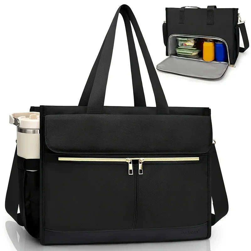 Women Oxford Cloth Insulated Lunch Bag 15 6 Laptop Tote Side Pocket