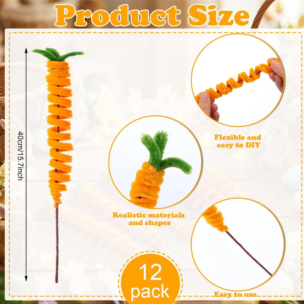 12-Pack Easter Carrot Tree Picks 16" Bendable Spring Ornaments