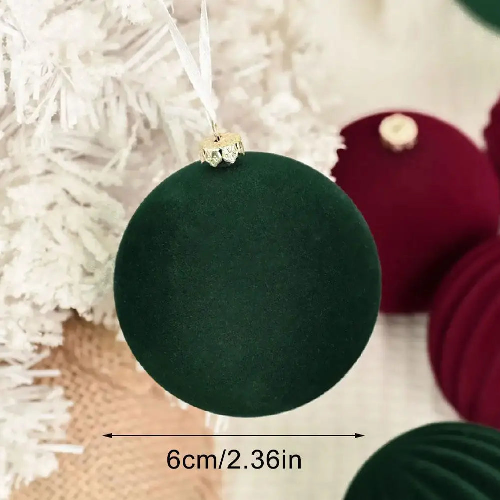 Velvet Flocked Christmas Ball Ornaments 12pcs – Green & Red