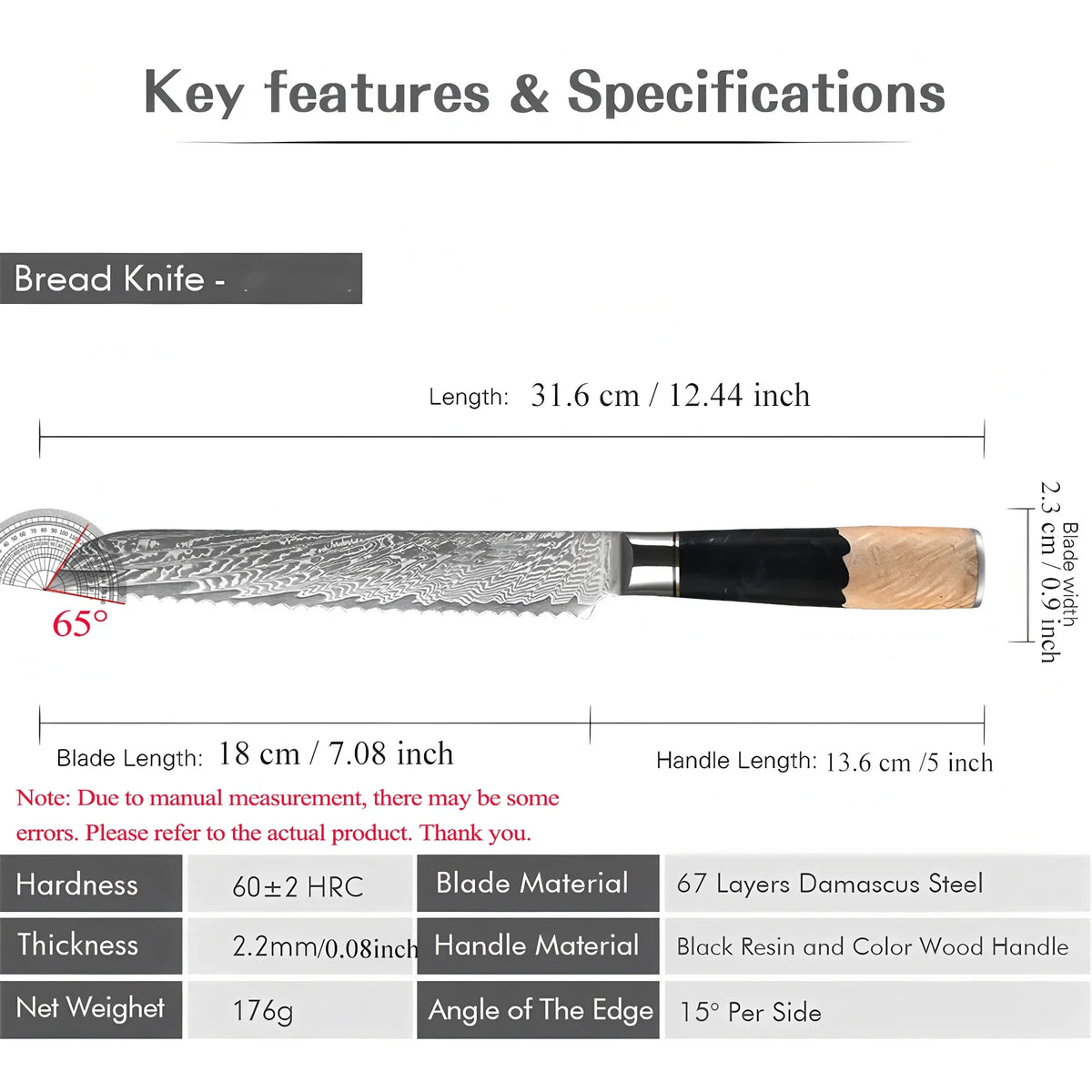 67-Layer Damascus Steel Bread & Cake Slicing Knife