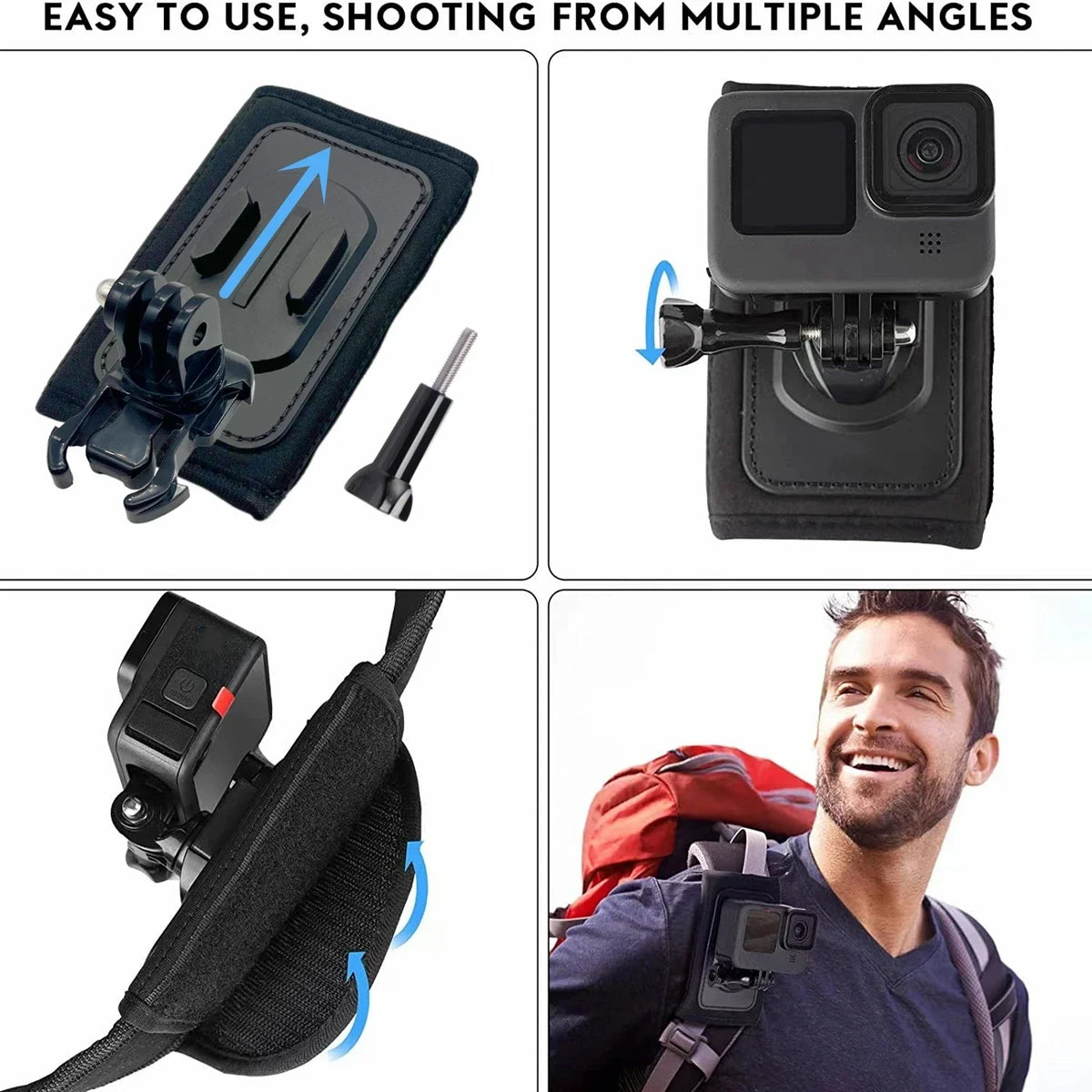 360° Backpack Shoulder Strap Mount for GoPro & Action Cameras