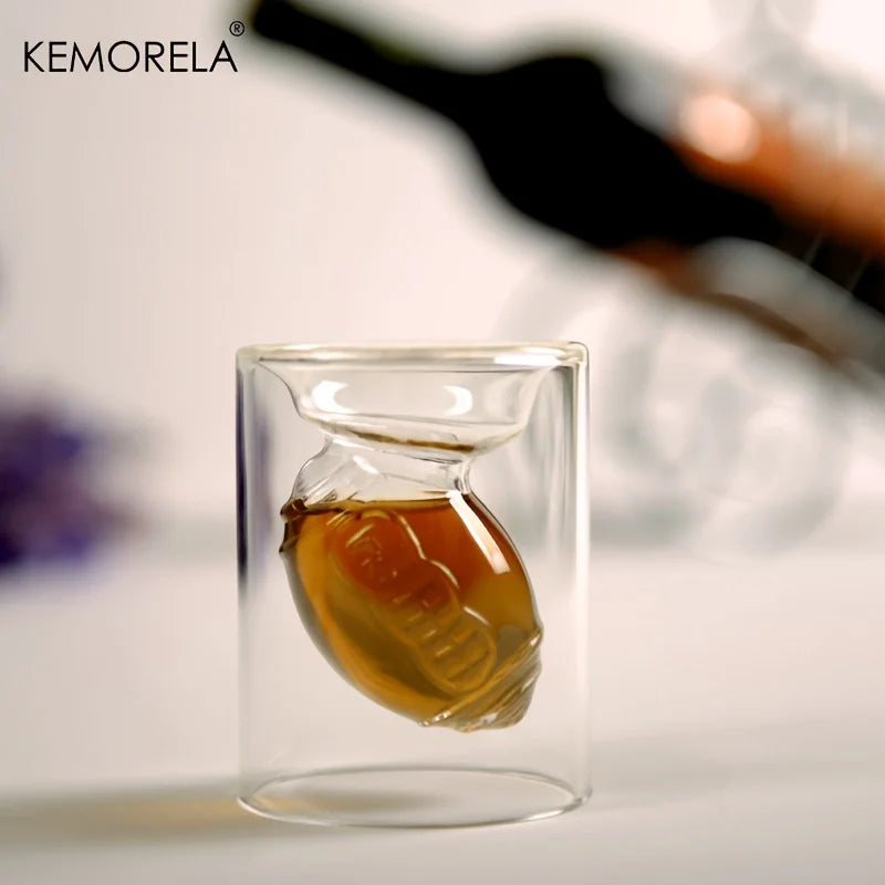 KEMORELA 3D Football Shot Glass – Reversible Whiskey Cup Gift