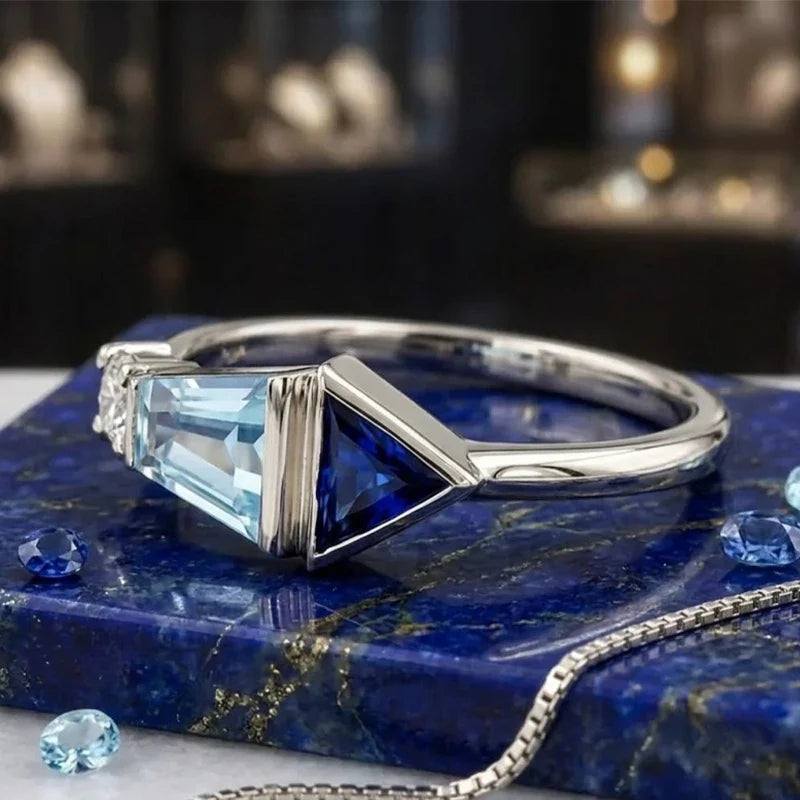 Huitan Blue CZ Geometric Ring – Women's Fashion Jewelry