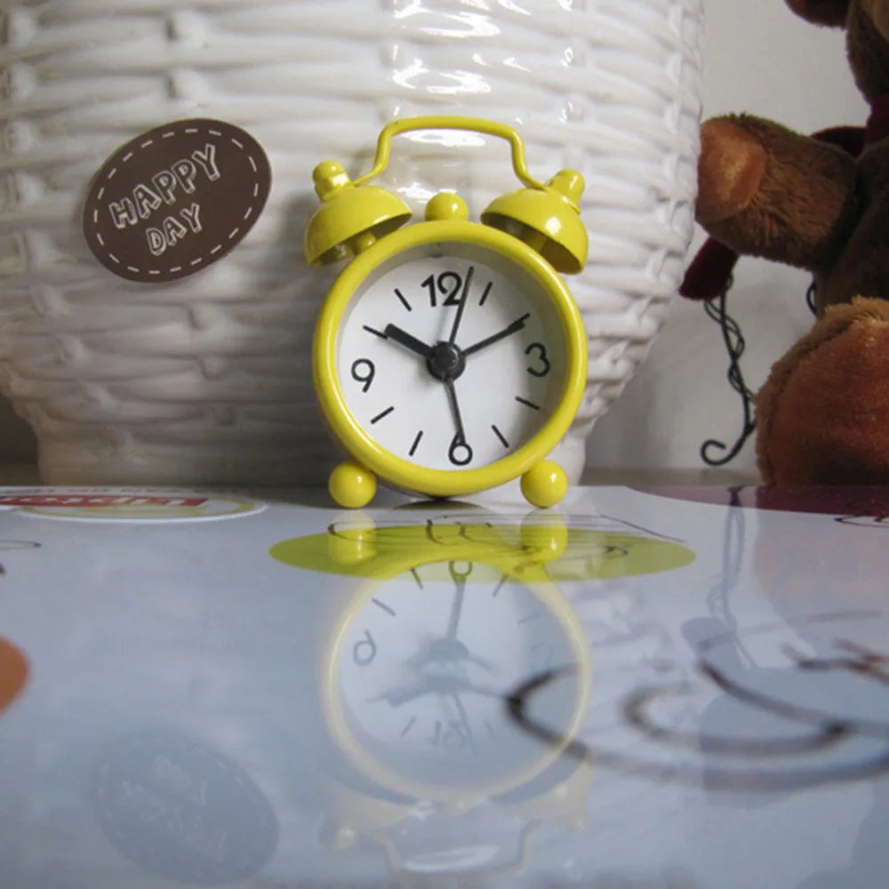 Retro Mini Double Bell Alarm Clock – Metal Quartz Desk Clock
