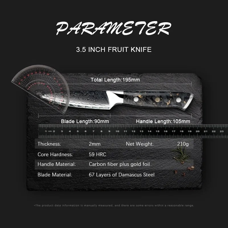 3.5" Damascus Steel Paring Knife – VG10 Core & Carbon Fiber