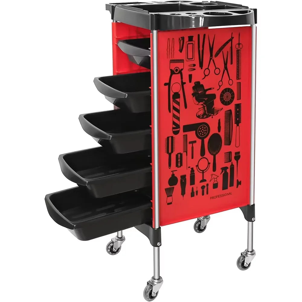 5-Drawer Rolling Salon Cart | Hairdresser Trolley on Wheels