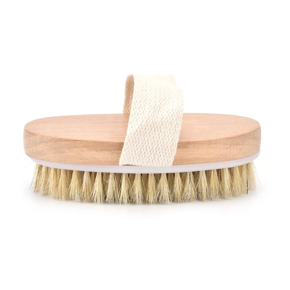 Natural Bristle Dry Body Brush – Spa Bath Massager & Exfoliator