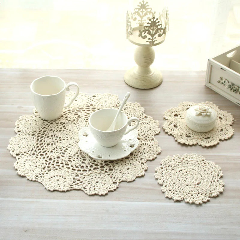 Round Hand Crocheted Doily Vintage Cup Mat Cotton Crochet Table Place