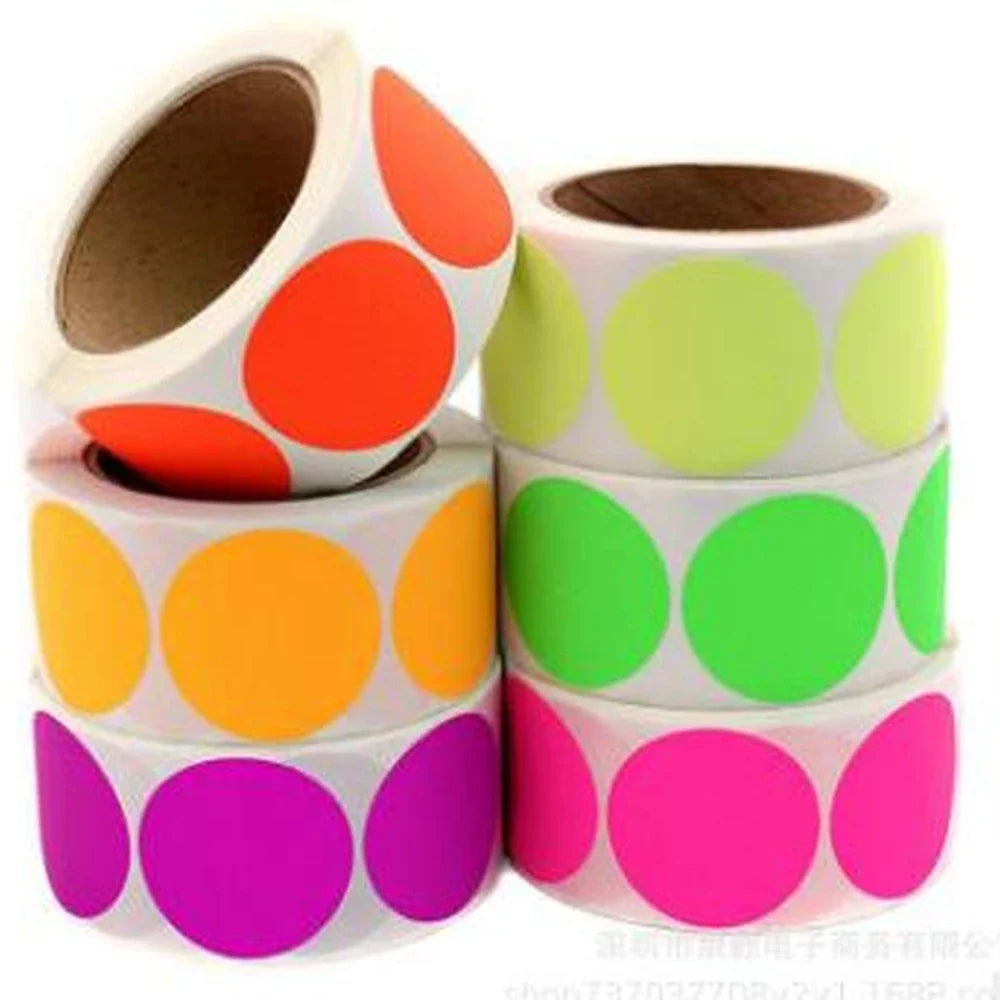 500 Round Dot Color Stickers – 1 Inch Label Roll, 10 Colors
