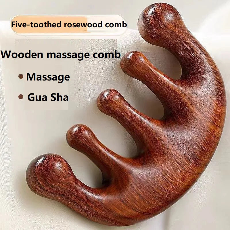 Sandalwood Scalp Massager Wide Tooth Comb & Guasha Tool