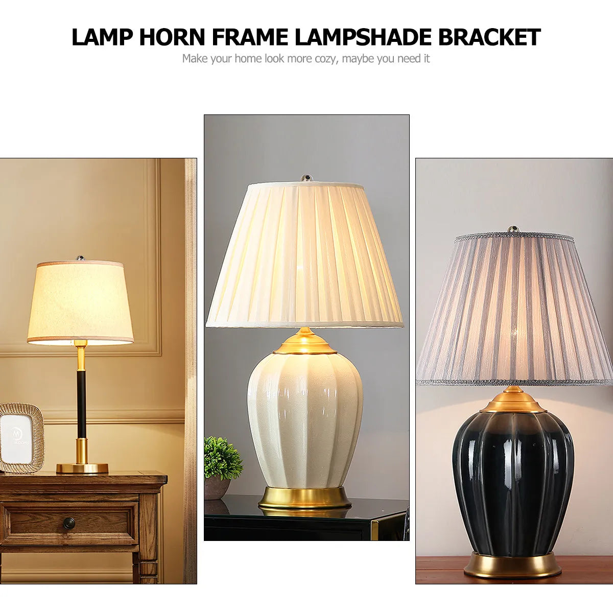 Iron Horn Lamp Frame Lampshade Bracket Bronze Heavy Duty Stable Harp