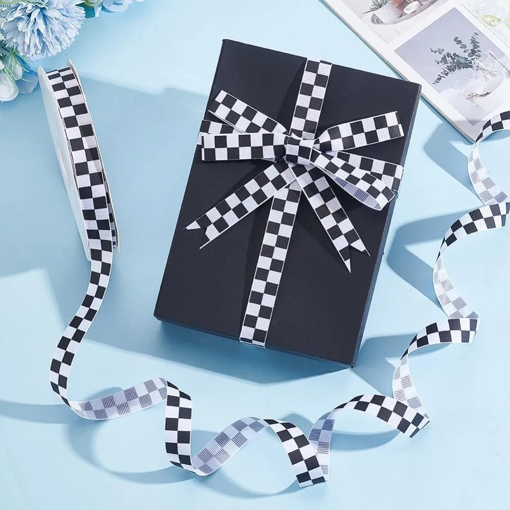 Black Check Polyester Ribbon 5/8" 50 Yards – Gift Wrap & Craft