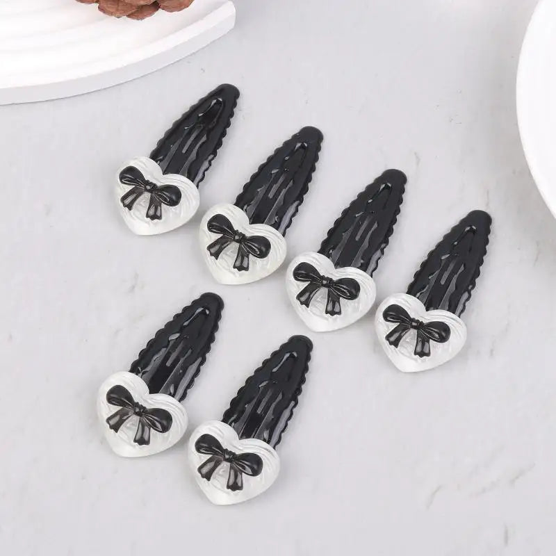 Heart Bowknot BB Hair Clips – Wavy Side Clips for Girls 2/6 Pcs