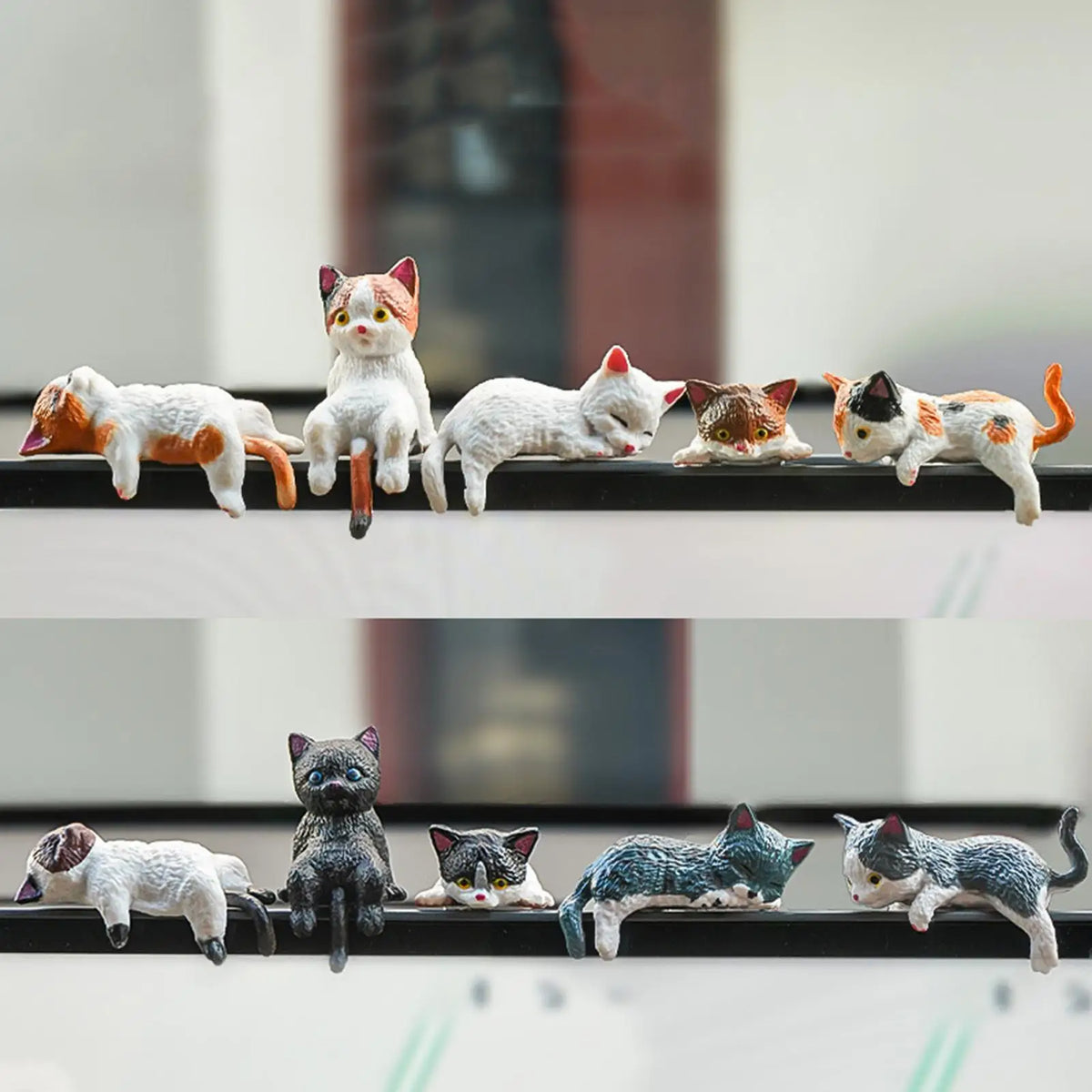 10-Piece Mini Cat Figurines Set – Dashboard & Desk Decor