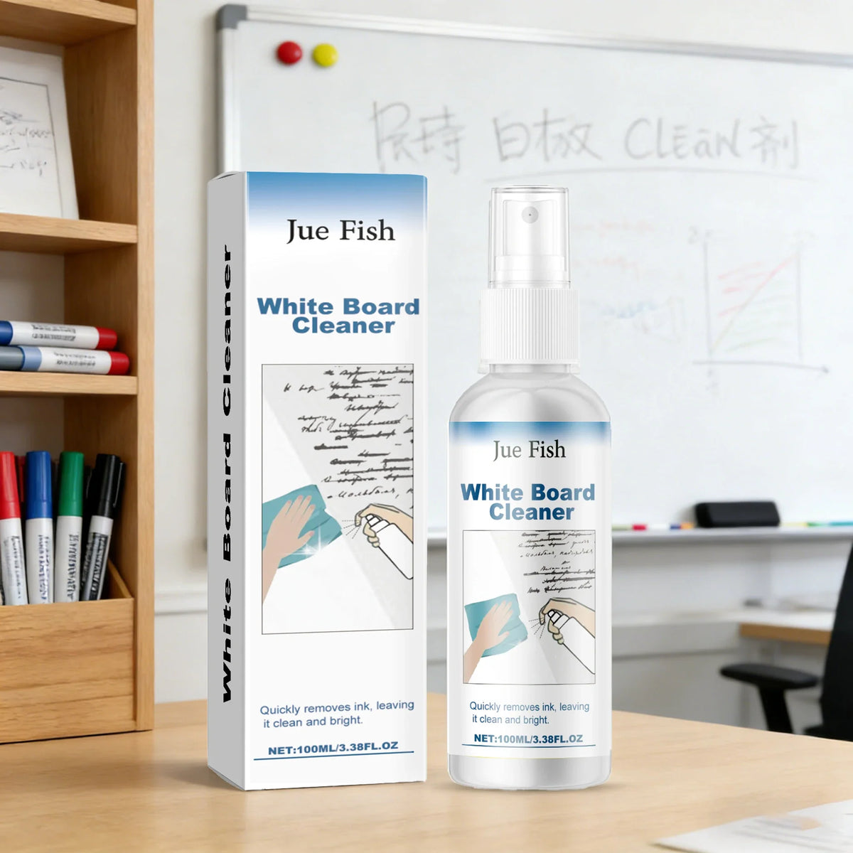 Jue-Fish 100ml Whiteboard Cleaner Spray | No Residue Fast Clean