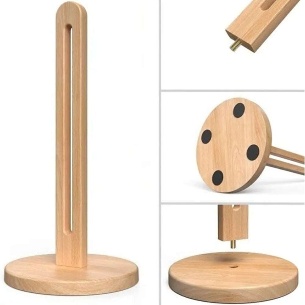 Wooden Vertical Tissue Stand Non Slip Base Countertop Roll Paper Rack