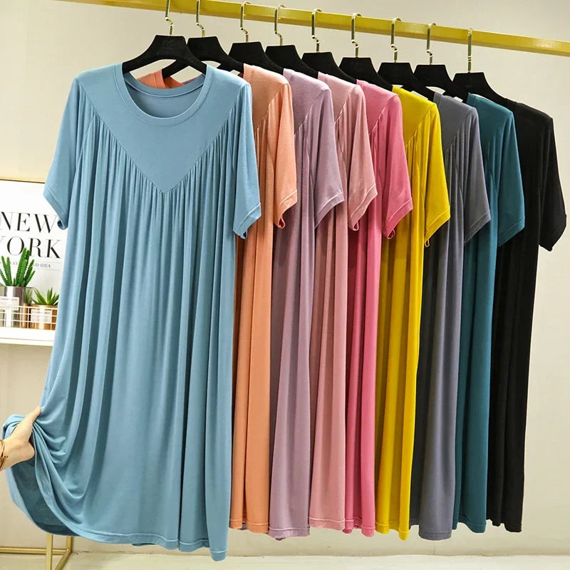 Women's Modal Nightgown – Loose Short-Sleeve Summer Night Dress