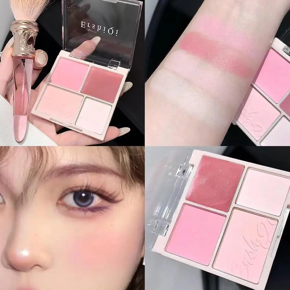 4-Color Matte & Shimmer Blush Palette – Pigmented Long-Lasting