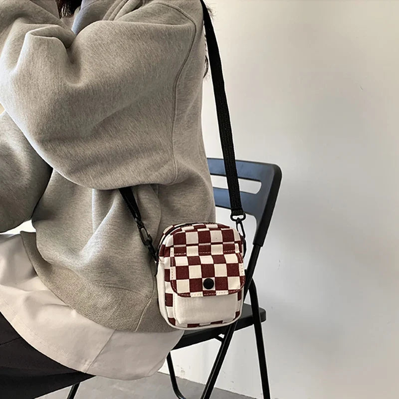Men's Mini Canvas Crossbody Messenger Bag – Checkered Travel Bag